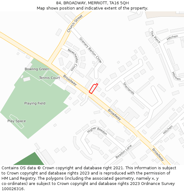 84, BROADWAY, MERRIOTT, TA16 5QH: Location map and indicative extent of plot