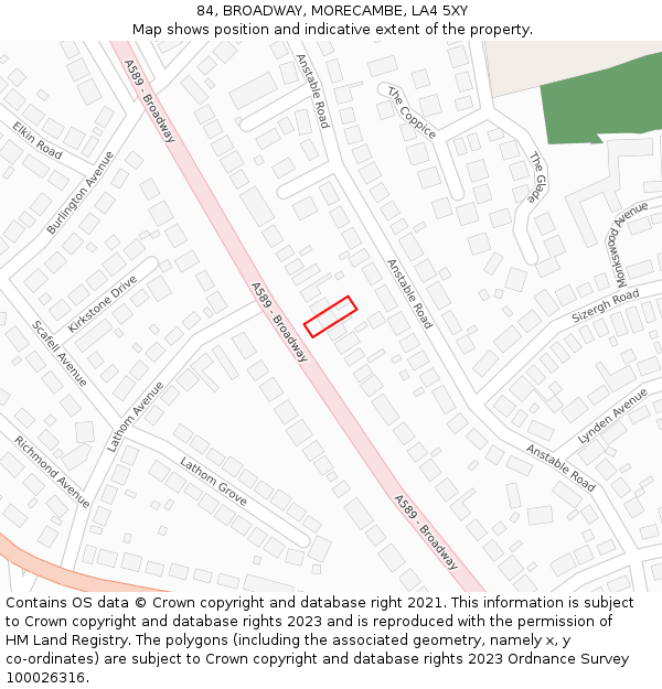 84, BROADWAY, MORECAMBE, LA4 5XY: Location map and indicative extent of plot