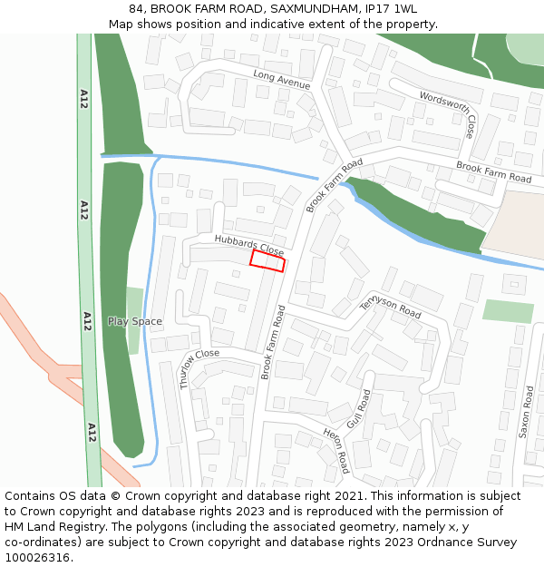 84, BROOK FARM ROAD, SAXMUNDHAM, IP17 1WL: Location map and indicative extent of plot