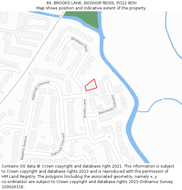 84, BROOKS LANE, BOGNOR REGIS, PO22 8DN: Location map and indicative extent of plot