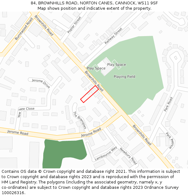 84, BROWNHILLS ROAD, NORTON CANES, CANNOCK, WS11 9SF: Location map and indicative extent of plot