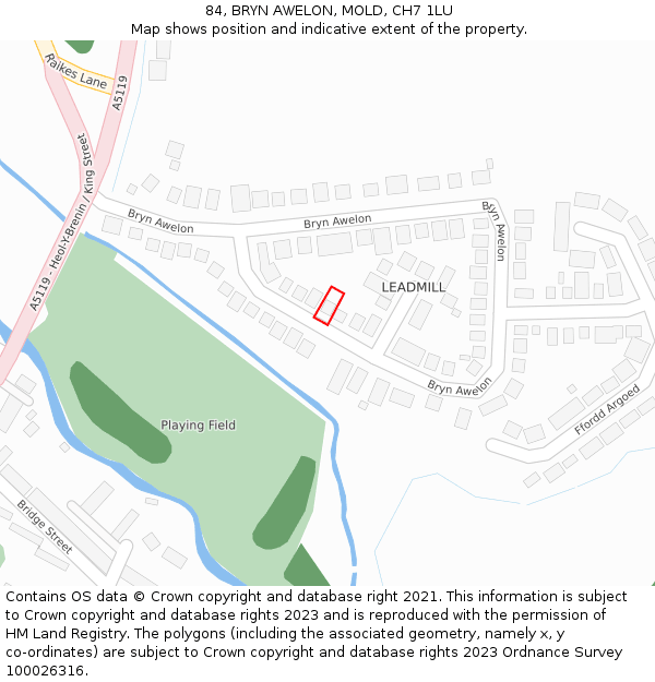 84, BRYN AWELON, MOLD, CH7 1LU: Location map and indicative extent of plot