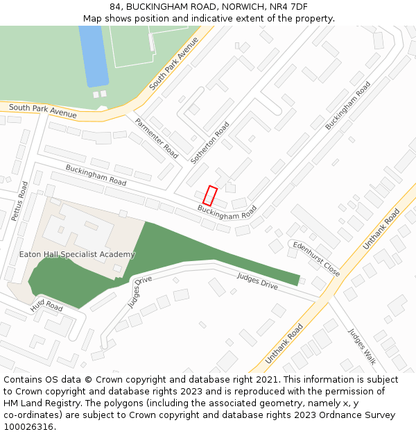 84, BUCKINGHAM ROAD, NORWICH, NR4 7DF: Location map and indicative extent of plot