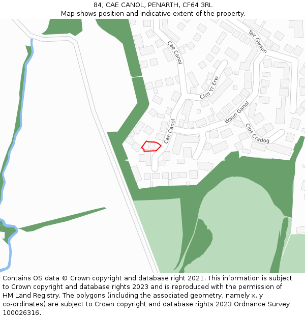 84, CAE CANOL, PENARTH, CF64 3RL: Location map and indicative extent of plot