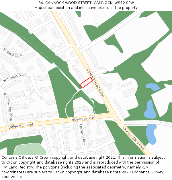 84, CANNOCK WOOD STREET, CANNOCK, WS12 0PW: Location map and indicative extent of plot