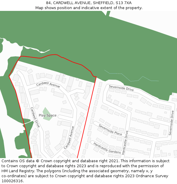 84, CARDWELL AVENUE, SHEFFIELD, S13 7XA: Location map and indicative extent of plot