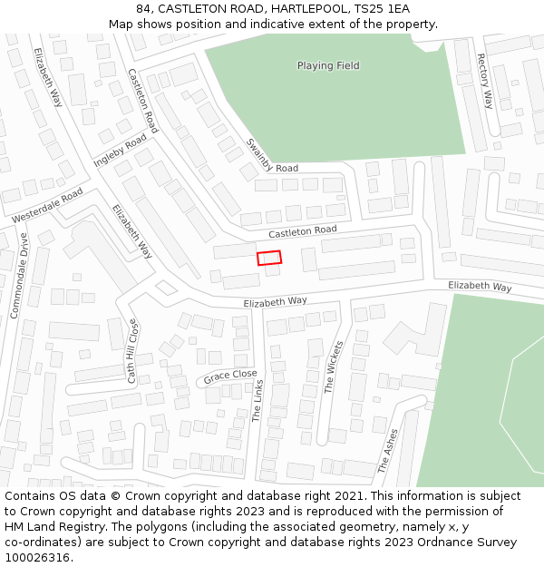 84, CASTLETON ROAD, HARTLEPOOL, TS25 1EA: Location map and indicative extent of plot