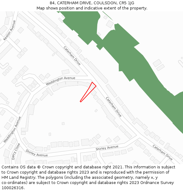 84, CATERHAM DRIVE, COULSDON, CR5 1JG: Location map and indicative extent of plot