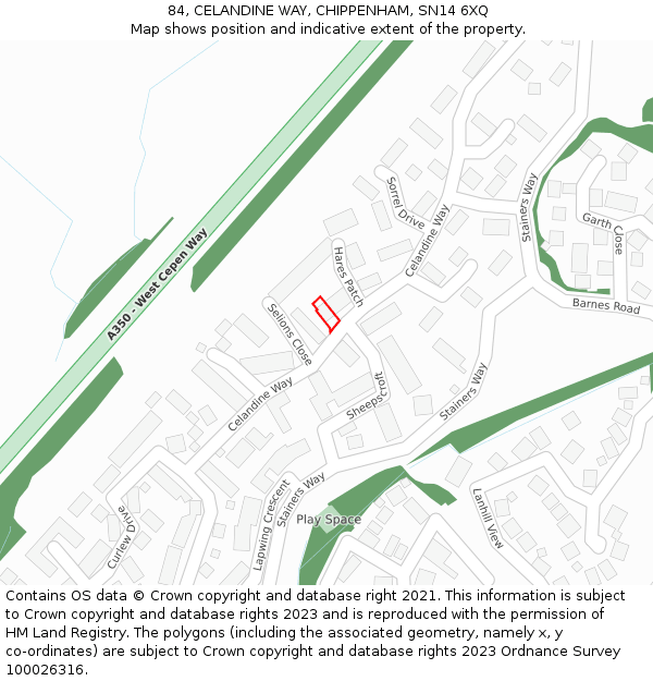 84, CELANDINE WAY, CHIPPENHAM, SN14 6XQ: Location map and indicative extent of plot