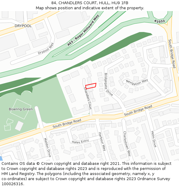 84, CHANDLERS COURT, HULL, HU9 1FB: Location map and indicative extent of plot