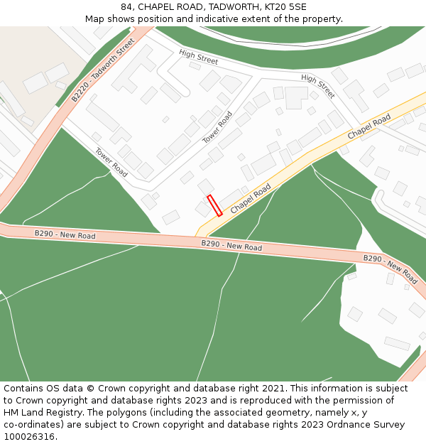 84, CHAPEL ROAD, TADWORTH, KT20 5SE: Location map and indicative extent of plot