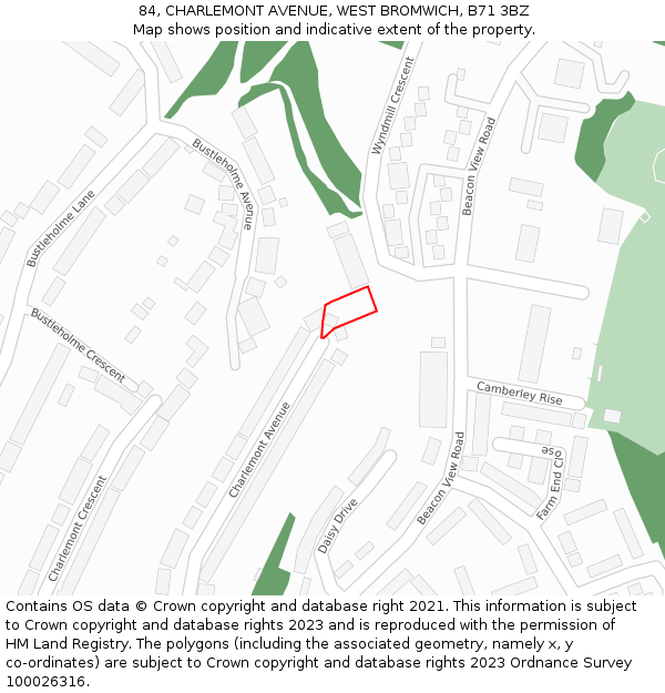 84, CHARLEMONT AVENUE, WEST BROMWICH, B71 3BZ: Location map and indicative extent of plot
