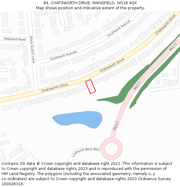 84, CHATSWORTH DRIVE, MANSFIELD, NG18 4QX: Location map and indicative extent of plot