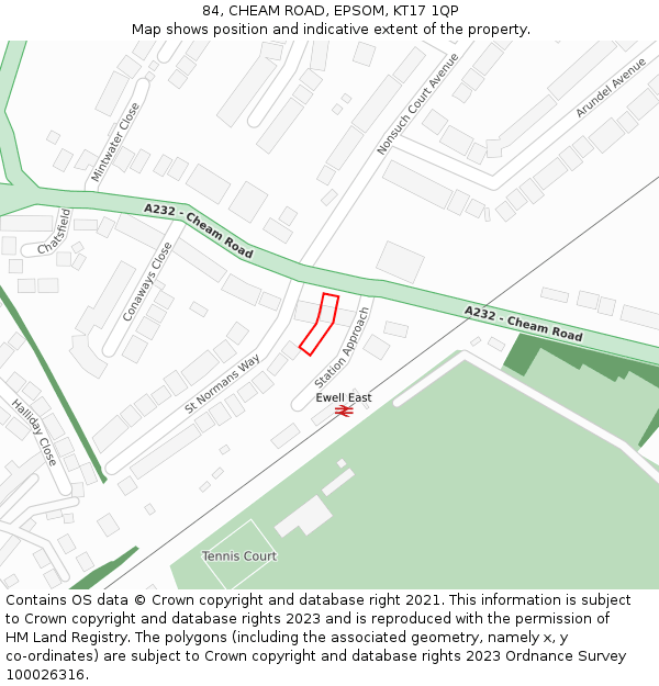 84, CHEAM ROAD, EPSOM, KT17 1QP: Location map and indicative extent of plot