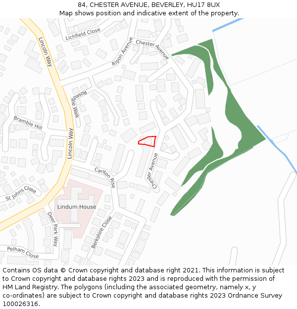 84, CHESTER AVENUE, BEVERLEY, HU17 8UX: Location map and indicative extent of plot