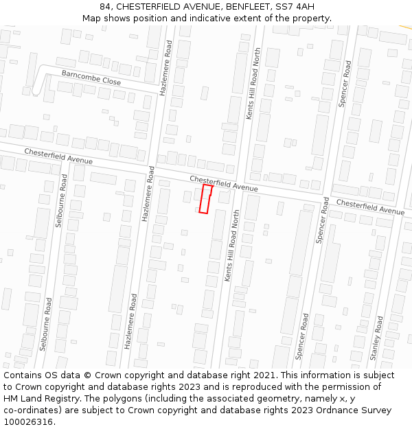 84, CHESTERFIELD AVENUE, BENFLEET, SS7 4AH: Location map and indicative extent of plot