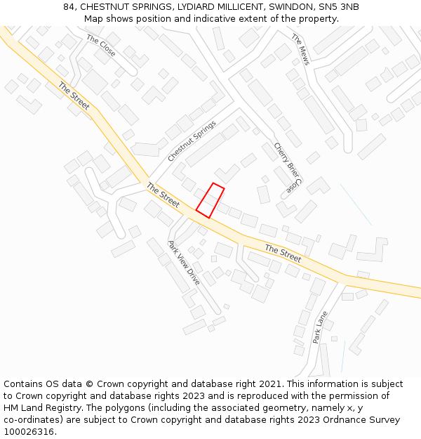 84, CHESTNUT SPRINGS, LYDIARD MILLICENT, SWINDON, SN5 3NB: Location map and indicative extent of plot