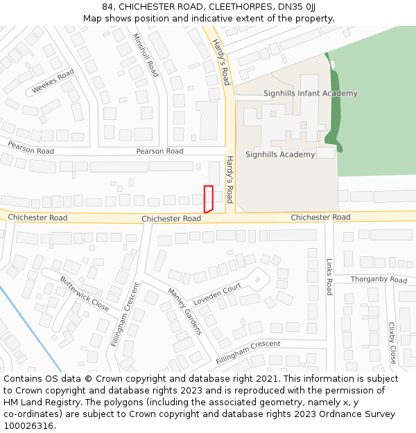 84, CHICHESTER ROAD, CLEETHORPES, DN35 0JJ: Location map and indicative extent of plot