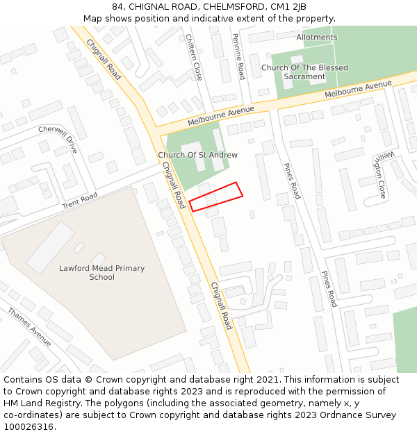 84, CHIGNAL ROAD, CHELMSFORD, CM1 2JB: Location map and indicative extent of plot