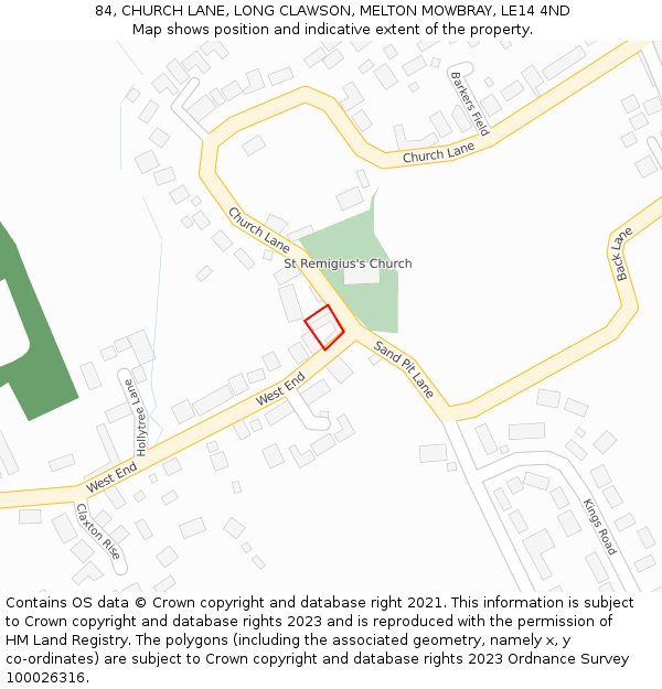 84, CHURCH LANE, LONG CLAWSON, MELTON MOWBRAY, LE14 4ND: Location map and indicative extent of plot