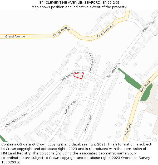 84, CLEMENTINE AVENUE, SEAFORD, BN25 2XG: Location map and indicative extent of plot