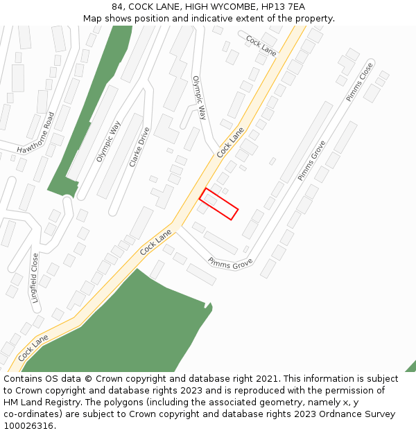 84, COCK LANE, HIGH WYCOMBE, HP13 7EA: Location map and indicative extent of plot