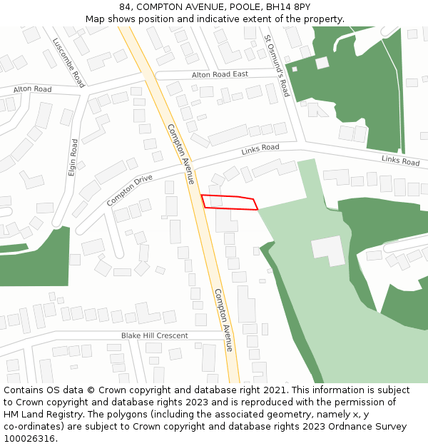 84, COMPTON AVENUE, POOLE, BH14 8PY: Location map and indicative extent of plot