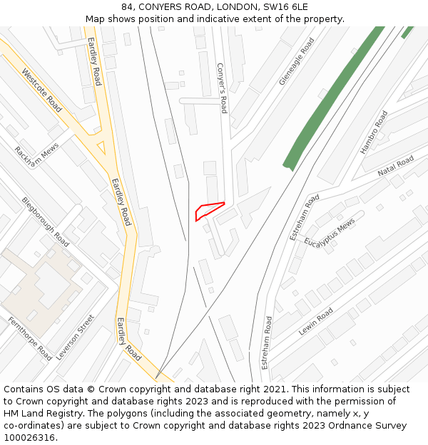 84, CONYERS ROAD, LONDON, SW16 6LE: Location map and indicative extent of plot