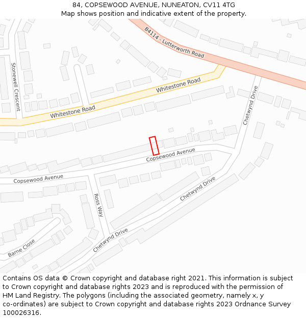 84, COPSEWOOD AVENUE, NUNEATON, CV11 4TG: Location map and indicative extent of plot