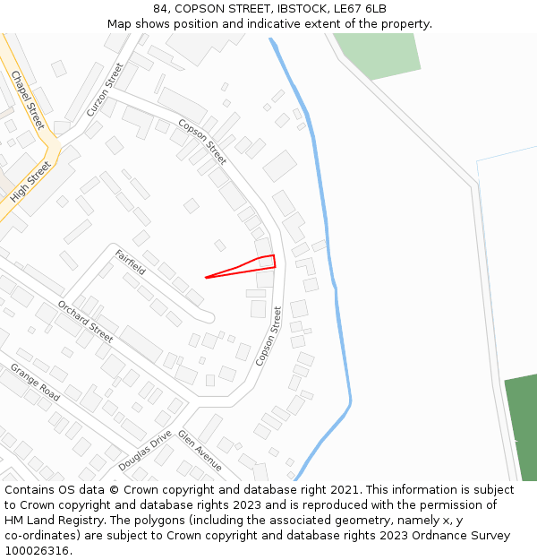 84, COPSON STREET, IBSTOCK, LE67 6LB: Location map and indicative extent of plot
