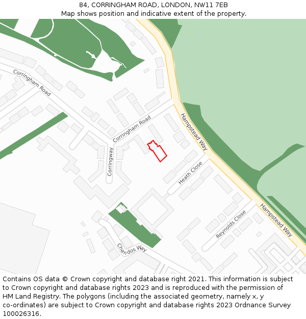 84, CORRINGHAM ROAD, LONDON, NW11 7EB: Location map and indicative extent of plot