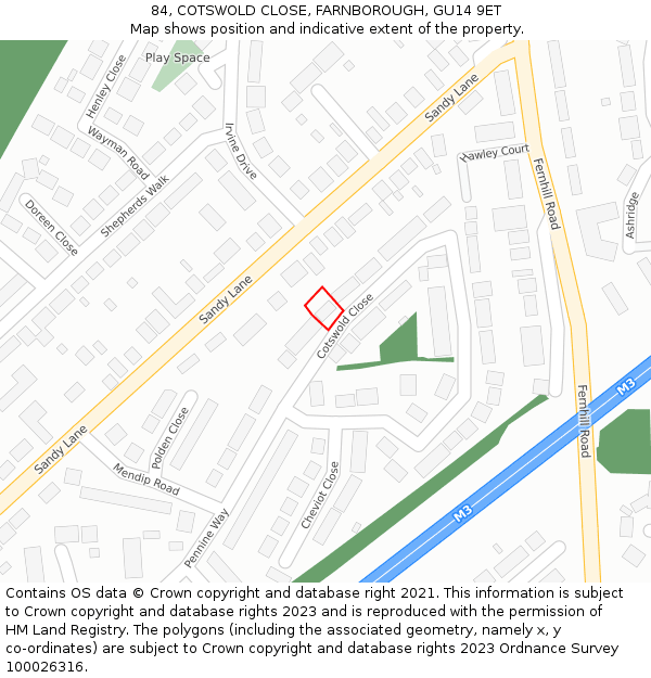 84, COTSWOLD CLOSE, FARNBOROUGH, GU14 9ET: Location map and indicative extent of plot