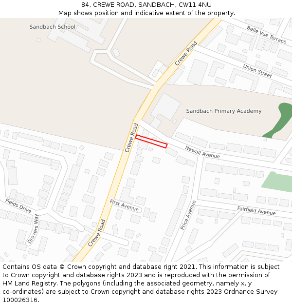 84, CREWE ROAD, SANDBACH, CW11 4NU: Location map and indicative extent of plot