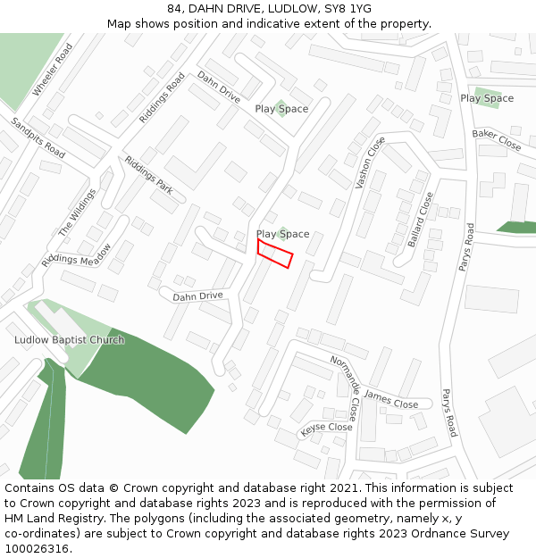 84, DAHN DRIVE, LUDLOW, SY8 1YG: Location map and indicative extent of plot