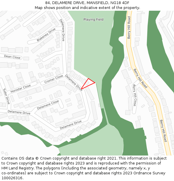 84, DELAMERE DRIVE, MANSFIELD, NG18 4DF: Location map and indicative extent of plot