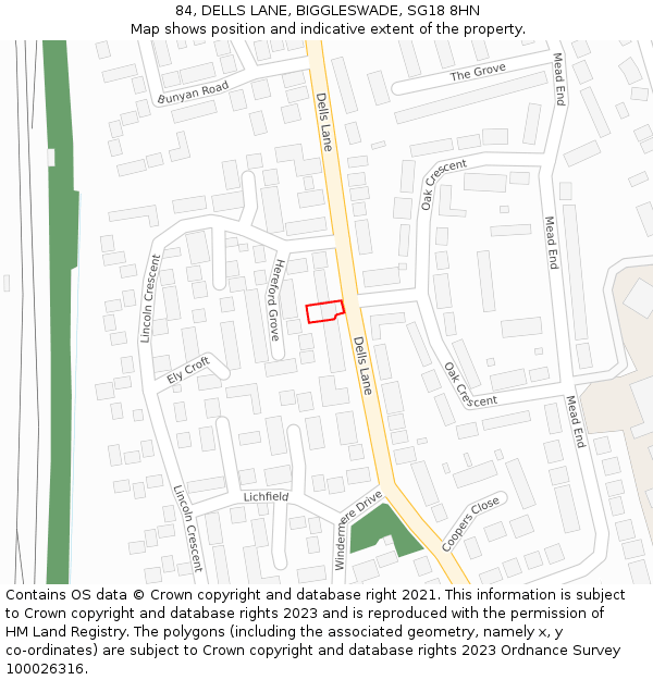 84, DELLS LANE, BIGGLESWADE, SG18 8HN: Location map and indicative extent of plot