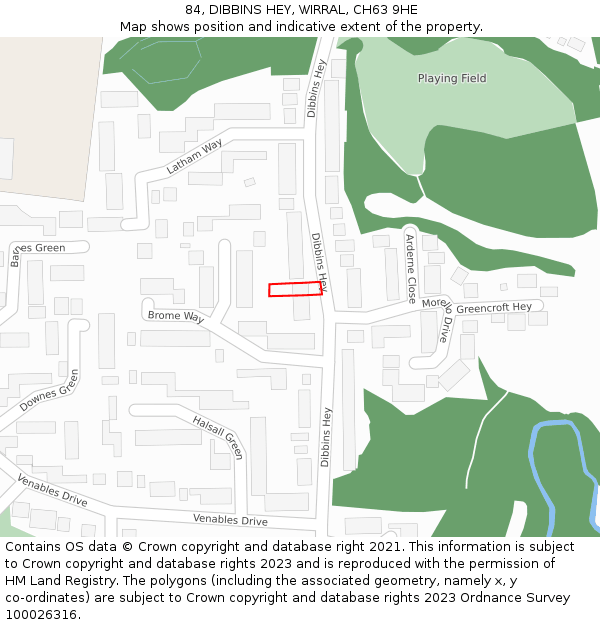 84, DIBBINS HEY, WIRRAL, CH63 9HE: Location map and indicative extent of plot