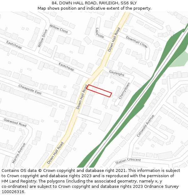 84, DOWN HALL ROAD, RAYLEIGH, SS6 9LY: Location map and indicative extent of plot