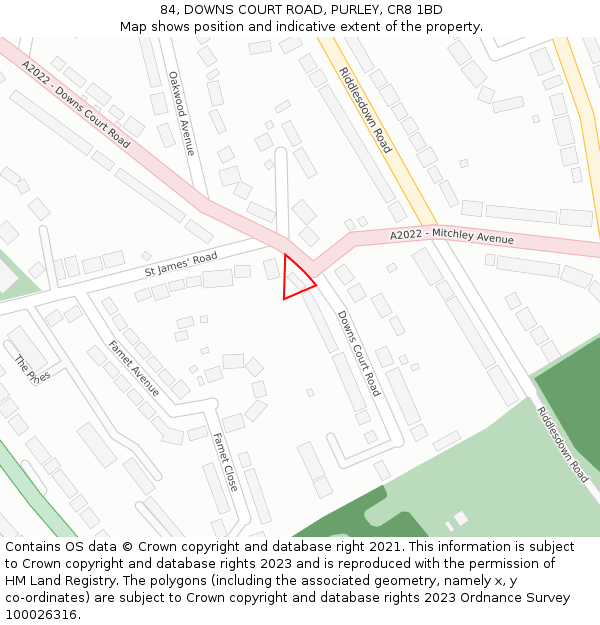 84, DOWNS COURT ROAD, PURLEY, CR8 1BD: Location map and indicative extent of plot
