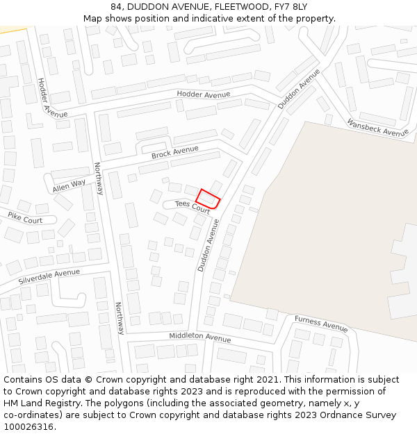 84, DUDDON AVENUE, FLEETWOOD, FY7 8LY: Location map and indicative extent of plot