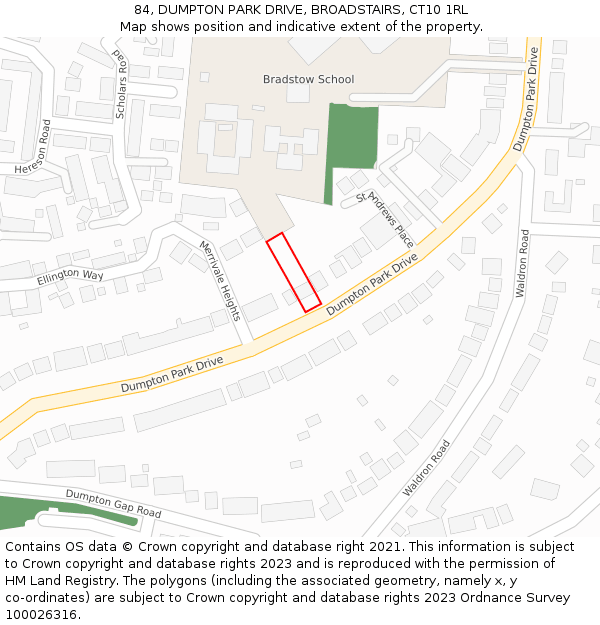 84, DUMPTON PARK DRIVE, BROADSTAIRS, CT10 1RL: Location map and indicative extent of plot