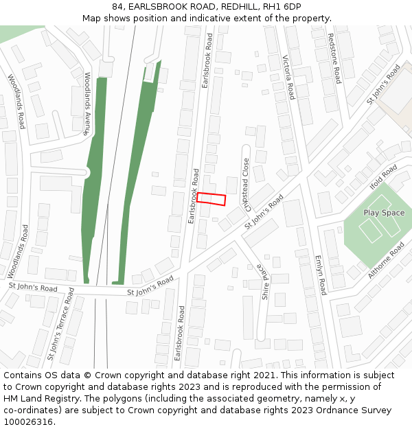 84, EARLSBROOK ROAD, REDHILL, RH1 6DP: Location map and indicative extent of plot