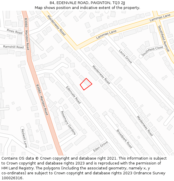84, EDENVALE ROAD, PAIGNTON, TQ3 2JJ: Location map and indicative extent of plot