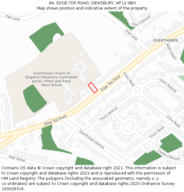 84, EDGE TOP ROAD, DEWSBURY, WF12 0BH: Location map and indicative extent of plot