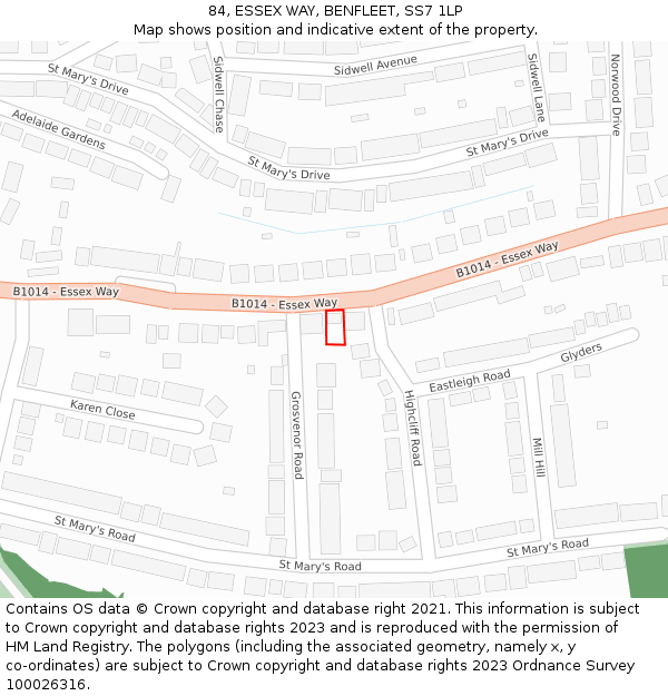 84, ESSEX WAY, BENFLEET, SS7 1LP: Location map and indicative extent of plot