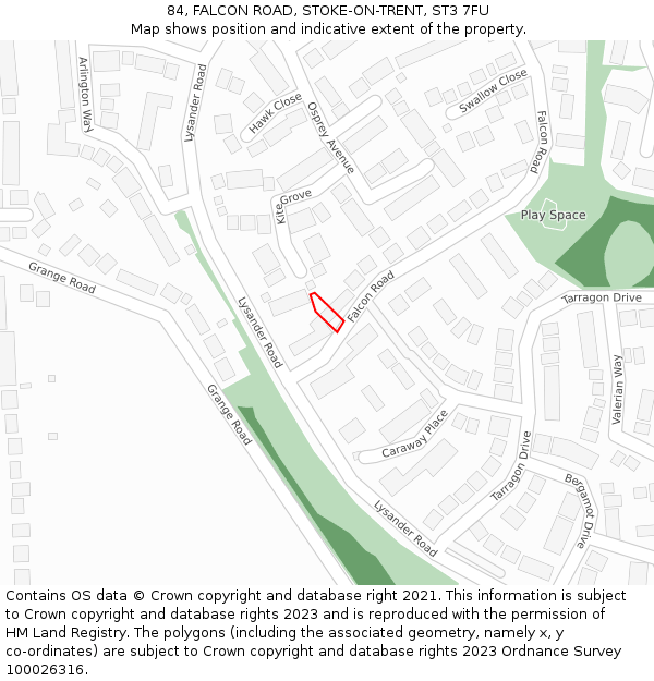 84, FALCON ROAD, STOKE-ON-TRENT, ST3 7FU: Location map and indicative extent of plot