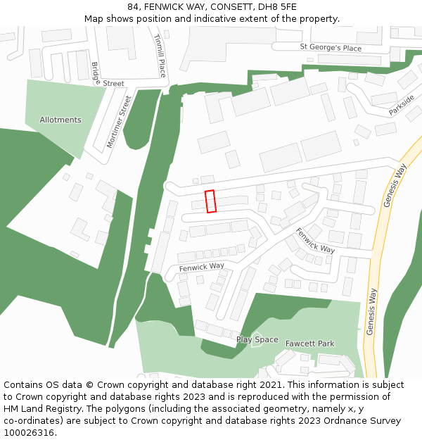 84, FENWICK WAY, CONSETT, DH8 5FE: Location map and indicative extent of plot