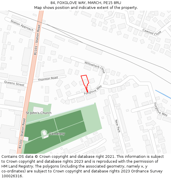 84, FOXGLOVE WAY, MARCH, PE15 8RU: Location map and indicative extent of plot