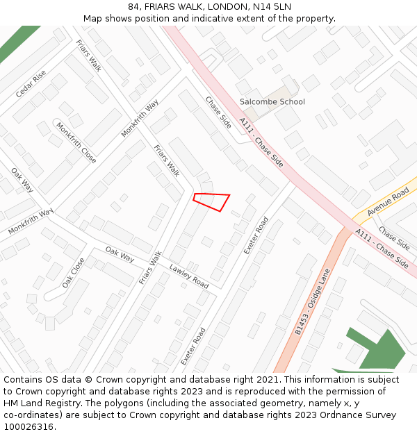 84, FRIARS WALK, LONDON, N14 5LN: Location map and indicative extent of plot