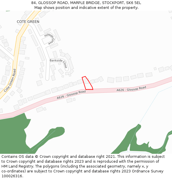 84, GLOSSOP ROAD, MARPLE BRIDGE, STOCKPORT, SK6 5EL: Location map and indicative extent of plot